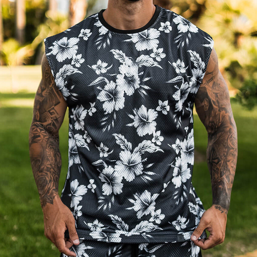 Fashion Men's Summer Top Shorts Paisley Printed Two-piece Suit