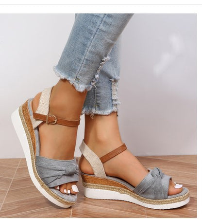 Women's Sandals With Bow Rope Bottom Lightweight Casual