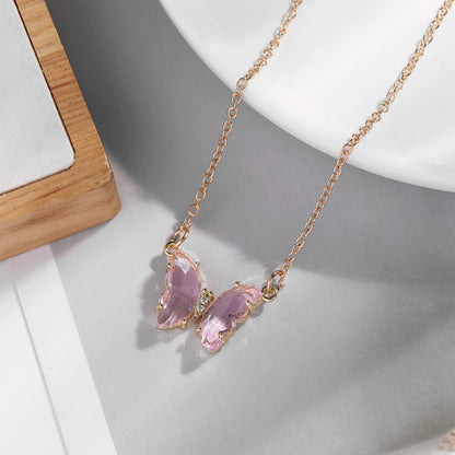 Fantasy Glass Crystal Butterfly Necklace