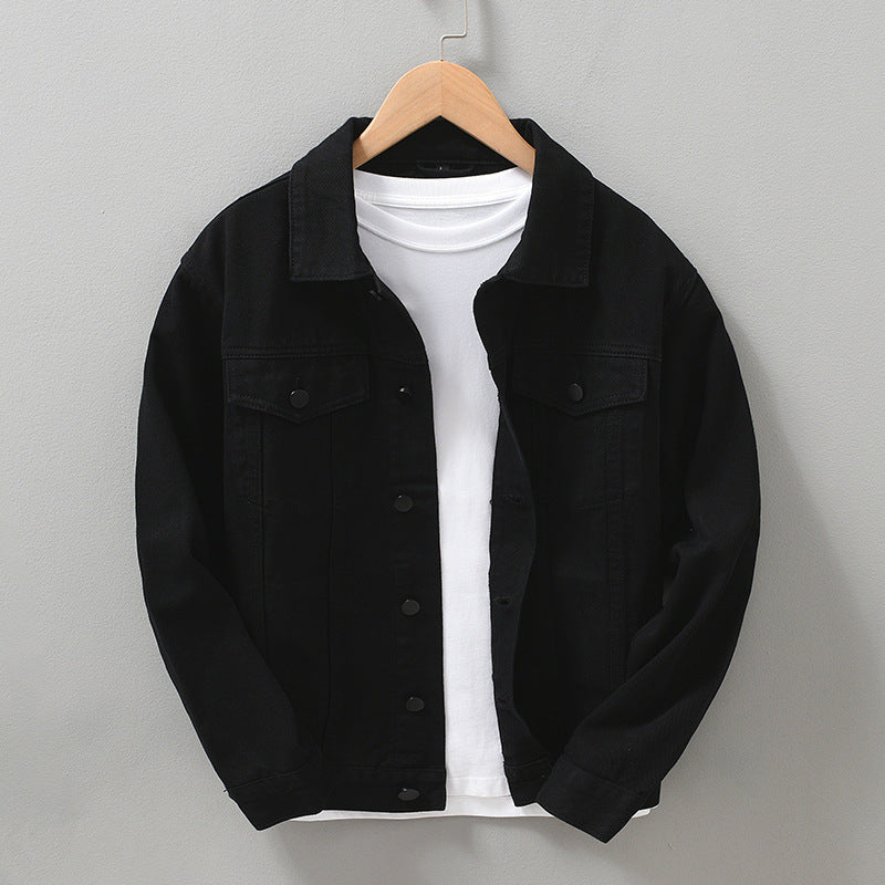 Camisa de chaqueta vaquera de color sólido informal retro francés para hombre