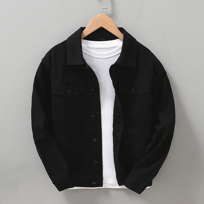 Camisa de chaqueta vaquera de color sólido informal retro francés para hombre