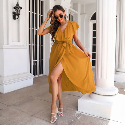 Women's Ruffle V-neck Sleeveless Dress
