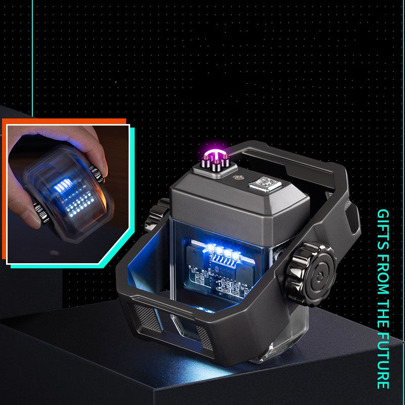 Double arc electric lighter with rotating gyroscope